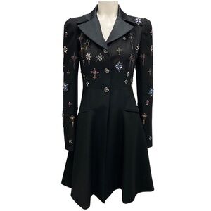 CHANEL BLACK RUNWAY 2008 PARIS LONDON METIER D'ART LESAGE PUNK EMBELLISHED WOOL
